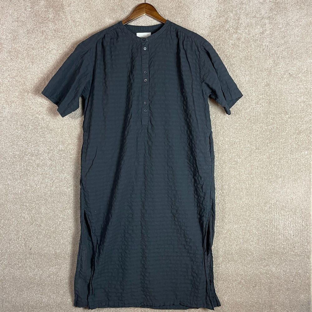 Everlane The Caftan Dress Size Medium M Black Organic Cotton Textured Oversized - Picture 2 of 11